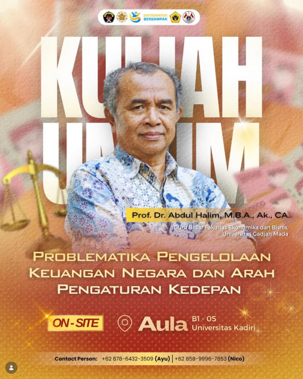 Universitas Kadiri Gelar Kuliah Umum Bersama Prof. Dr. Abdul Halim UGM Bahas Problem Pengelolaan Keuangan Negara
