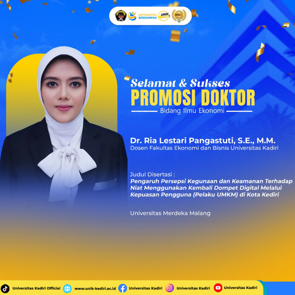 Universitas Kadiri Sampaikan Selamat atas Promosi Doktor Dr. Ria Lestari Pangastuti, S.E., M.M.