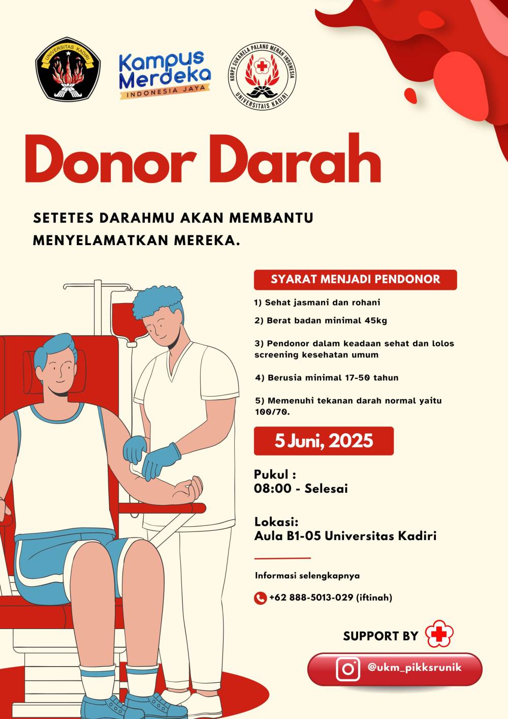 Ajak Peduli Sesama, UKM PIK-KSR Universitas Kadiri Gelar Kegiatan Donor Darah