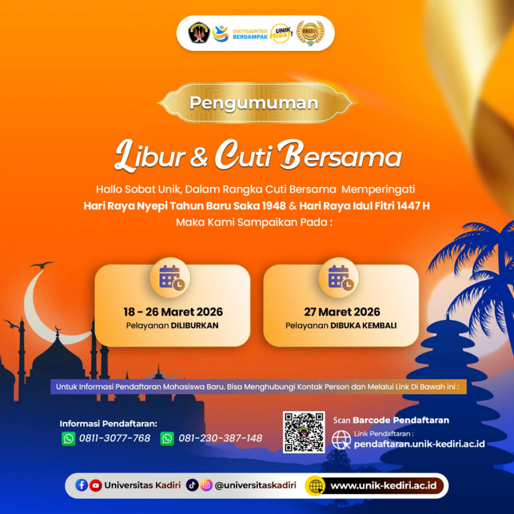 Universitas Kadiri Umumkan Libur dan Cuti Bersama Nyepi 1948 Saka dan Idul Fitri 1447 H