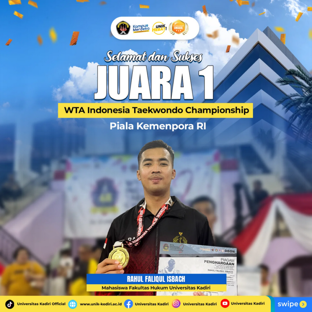 Mahasiswa Fakultas Hukum Universitas Kadiri Raih Juara 1 Nasional dalam Kejuaraan Taekwondo