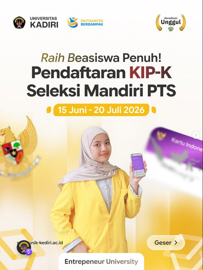 Universitas Kadiri Informasikan Pembukaan Pendaftaran KIP-K Seleksi Mandiri PTS Tahun 2026