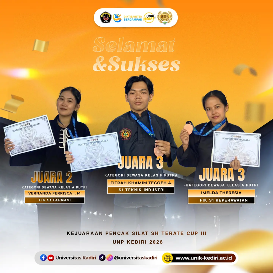 Mahasiswa Universitas Kadiri Raih Prestasi pada Kejuaraan Pencak Silat SH Terate Cup III UNP Kediri 2026