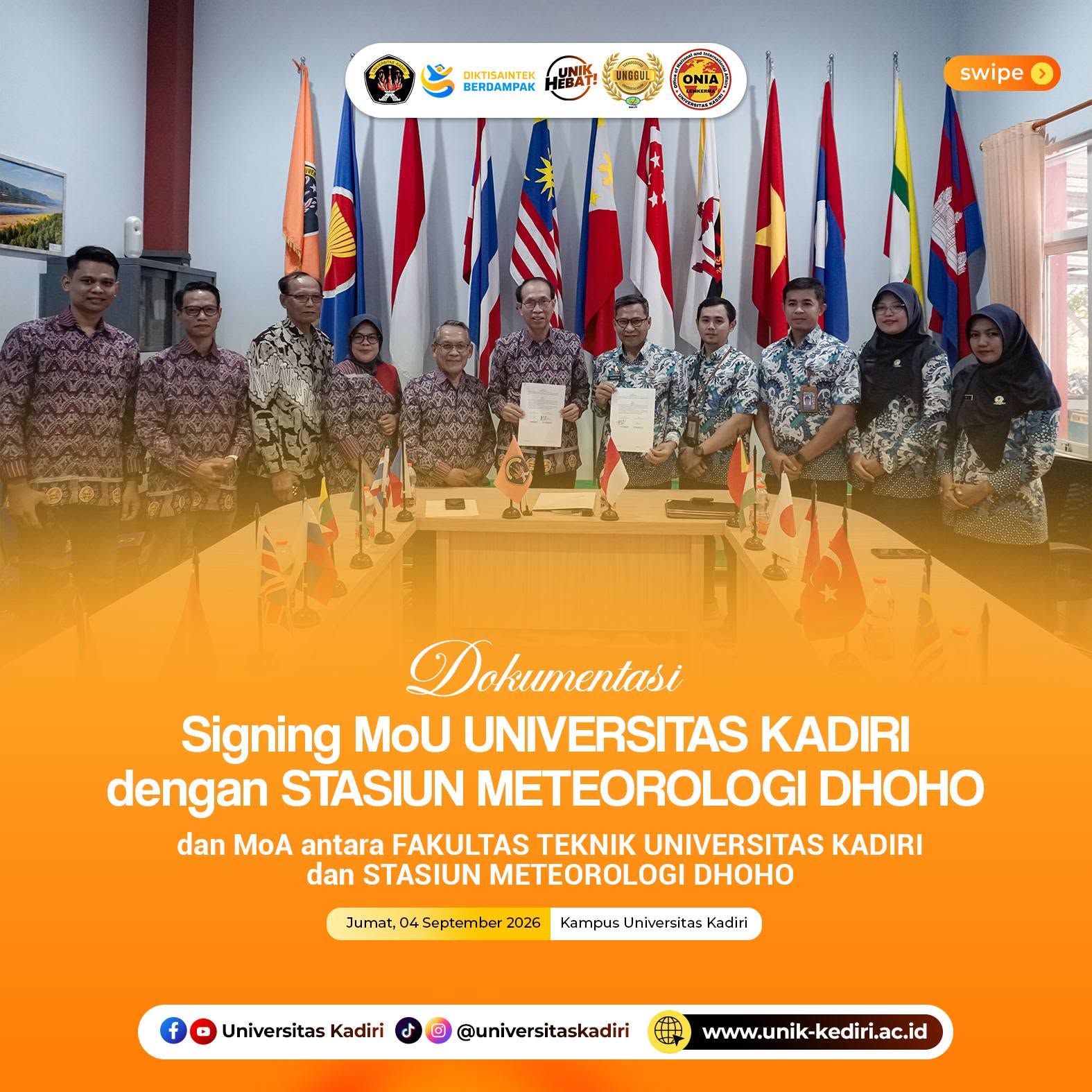 Universitas Kadiri dan Stasiun Meteorologi Dhoho Kediri Tandatangani MoU dan MoA untuk Penguatan Tri Dharma Perguruan Tinggi 